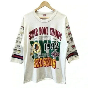 Vintage Washington Redskins 1992 Super Bowl XXVI Jersey Shirt Beige Size Large